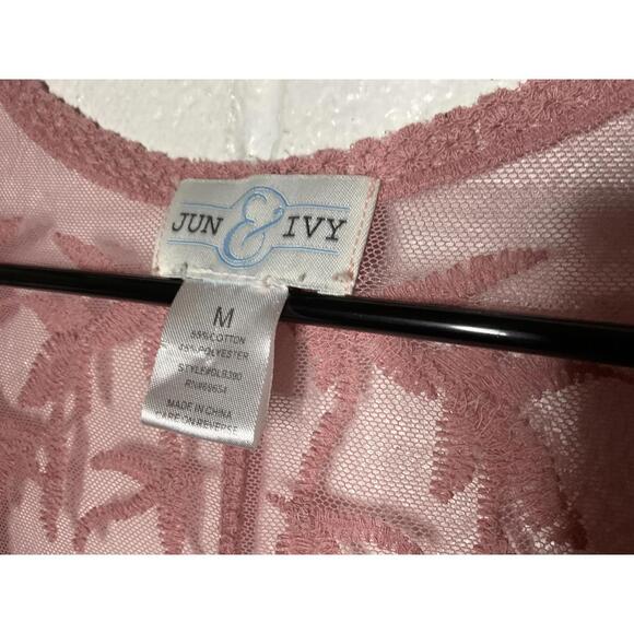 < June & Ivy Pink Lace Duster Kimono Cardigan > - Picture 2 of 3